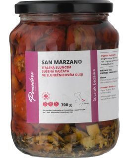 Rajčata San Marzano česnek bazalka naložená v oleji 700g